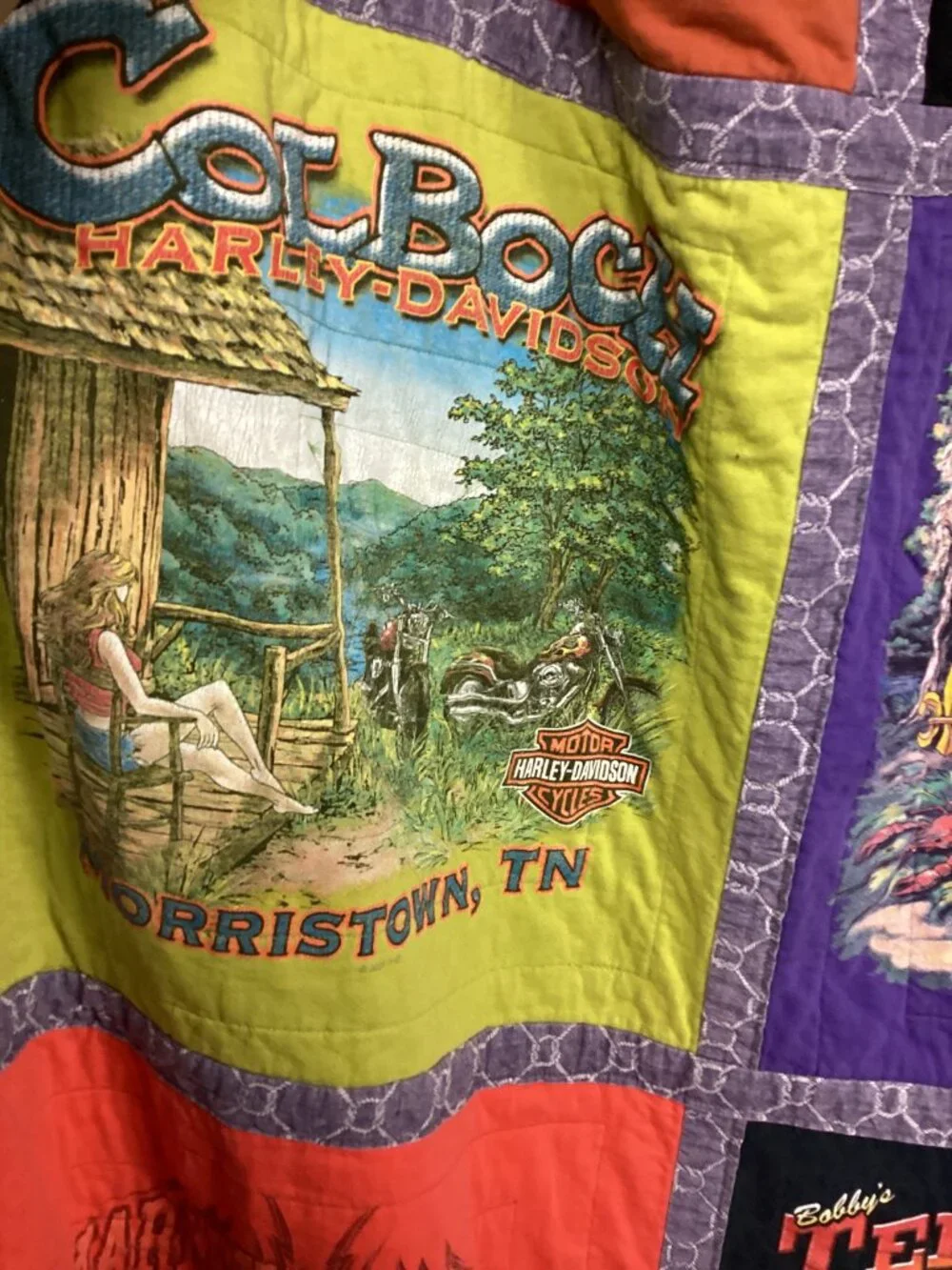 Harley Davidson Tee Shirt Quilt & 4 Pillow Cases 60+ t-shirts Double Sided